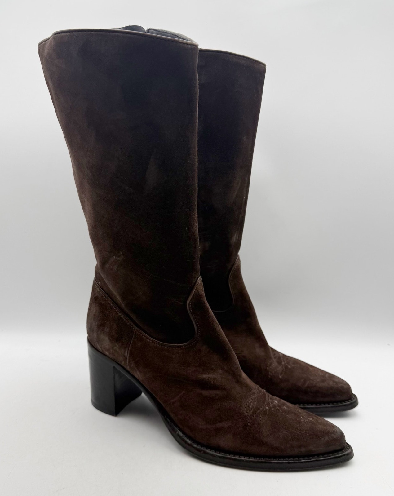 Re/Done Womens 90s Western Knee High Boots Eu 37 Us 7 Brown Suede Euc